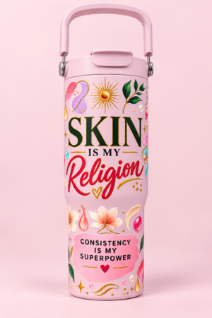Tumbler térmico 900 ml SKIN IS MY RELIGION rosa vista frontal