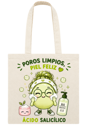 Tote bag Poros Limpios, Piel Feliz inspirada en ácido salicílico