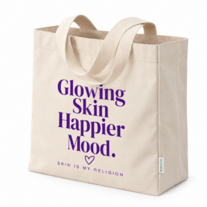 Glowing Skin Happier Mood Tote Bag XL de lona natural SKIN IS MY RELIGION